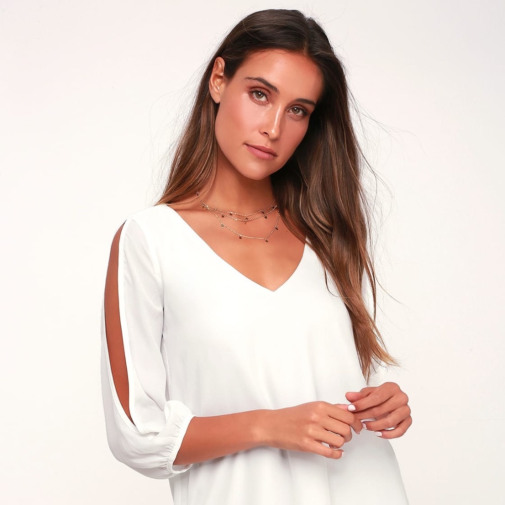 Lulus Shifting Dears Ivory Long Sleeve Dress